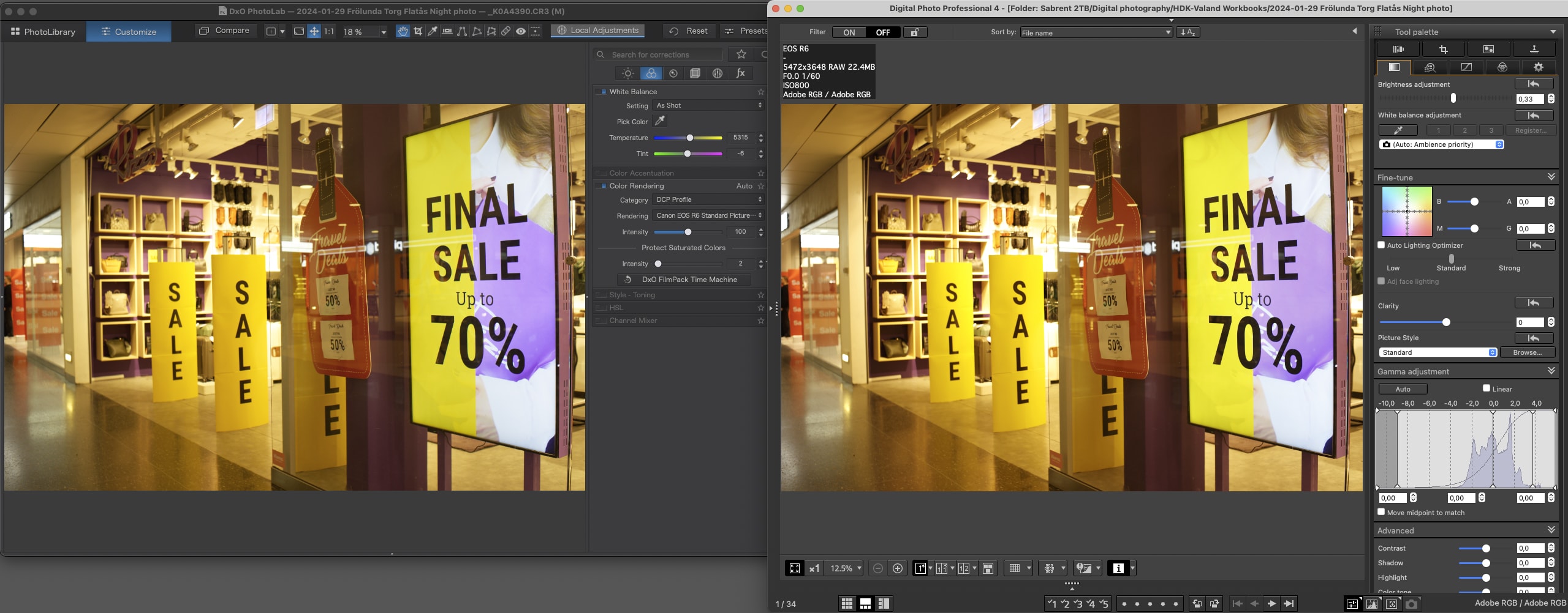 Canon R6 jpeg colors in DxO Photolab with one-click: Standard