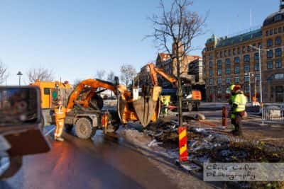 Träd flyttas under Västlänkenbygget