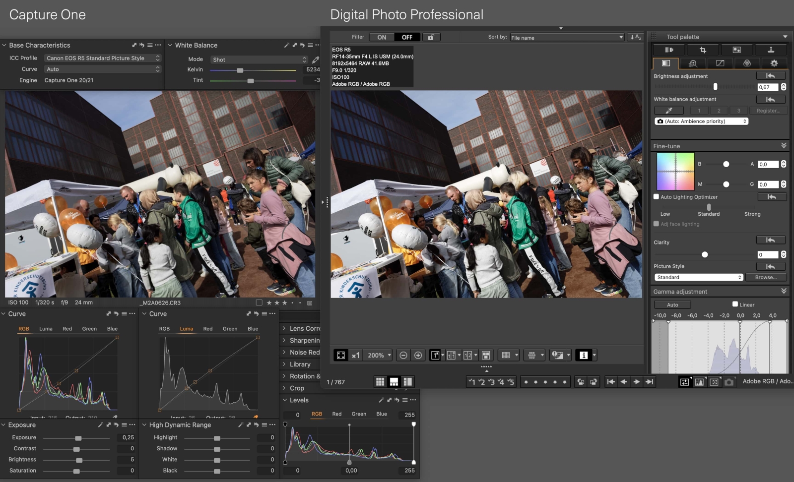 Canon EOS R1 jpeg colors in Capture One